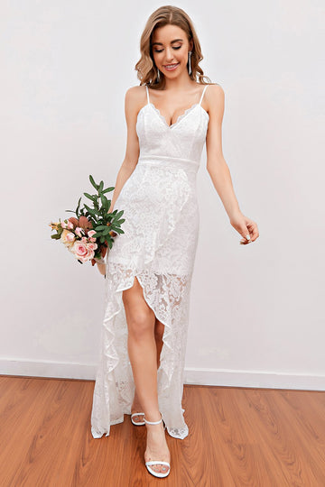 Vestido de noiva de praia de renda branca